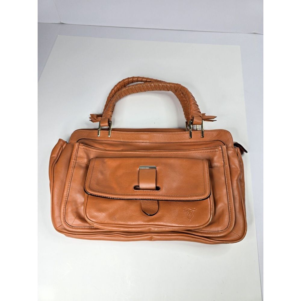 TRE Vero Brown 100% Cow Leather Handbag Weave Purse Large Polka Dots Inside